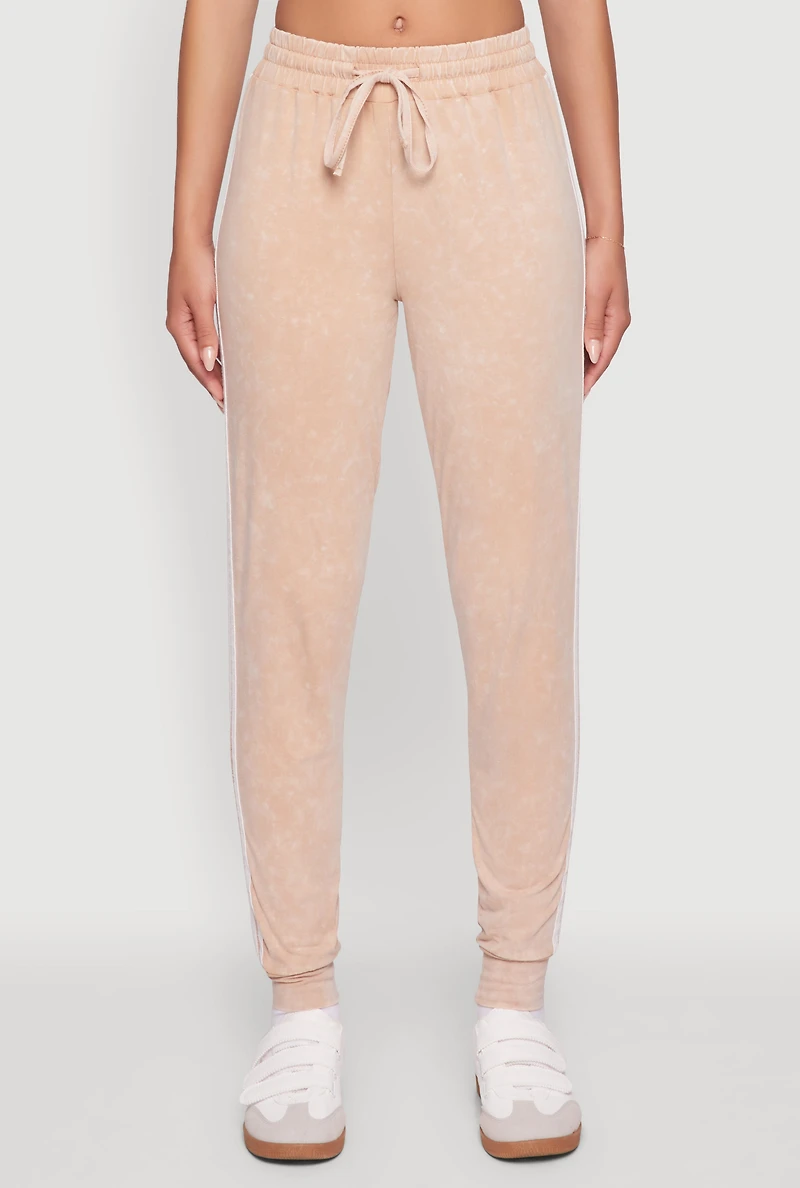 Womens Daisy Mineral Wash Drawstring Waist Varsity Stripe Joggers, Khaki, Size XL