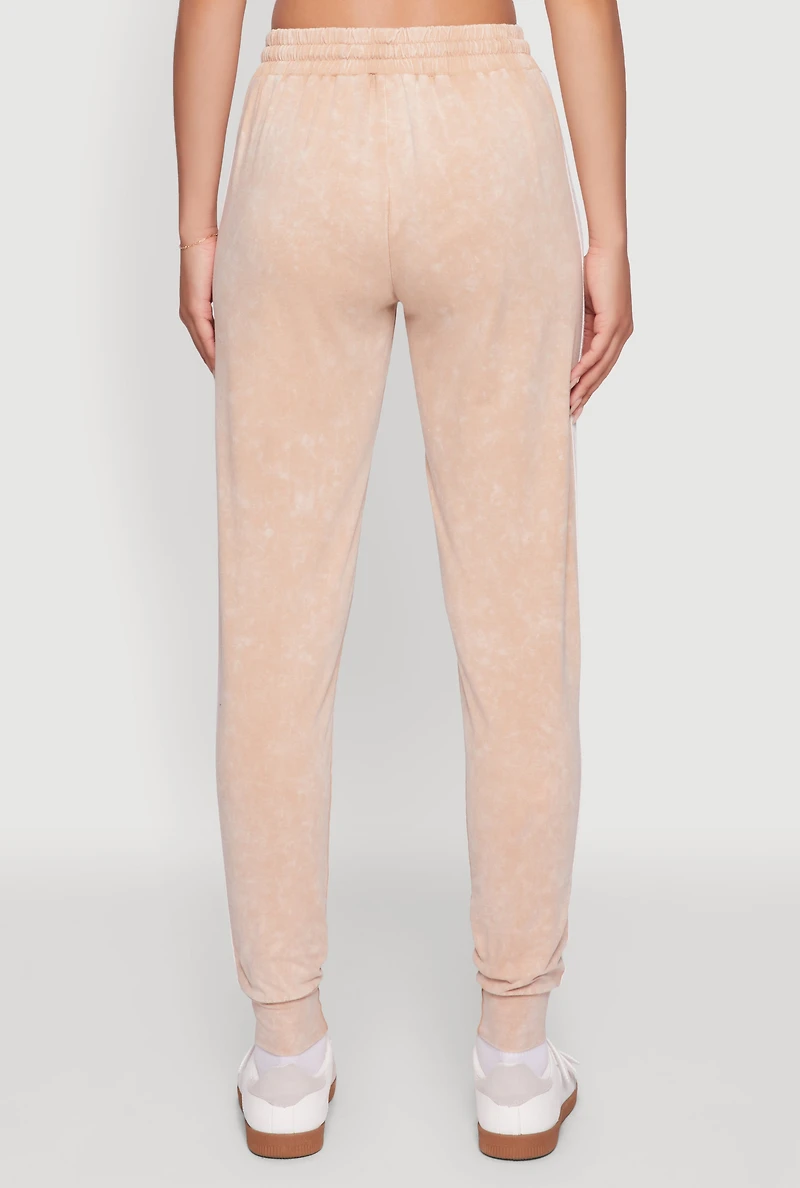 Womens Daisy Mineral Wash Drawstring Waist Varsity Stripe Joggers, Khaki, Size XL