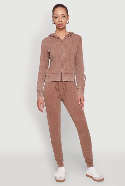 Womens Daisy Mineral Wash Drawstring Waist Varsity Stripe Joggers,