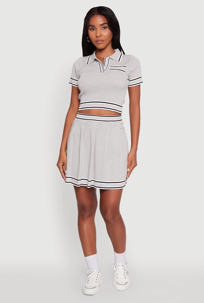 Daisy Varsity Stripe Trim Cropped Polo Shirt
