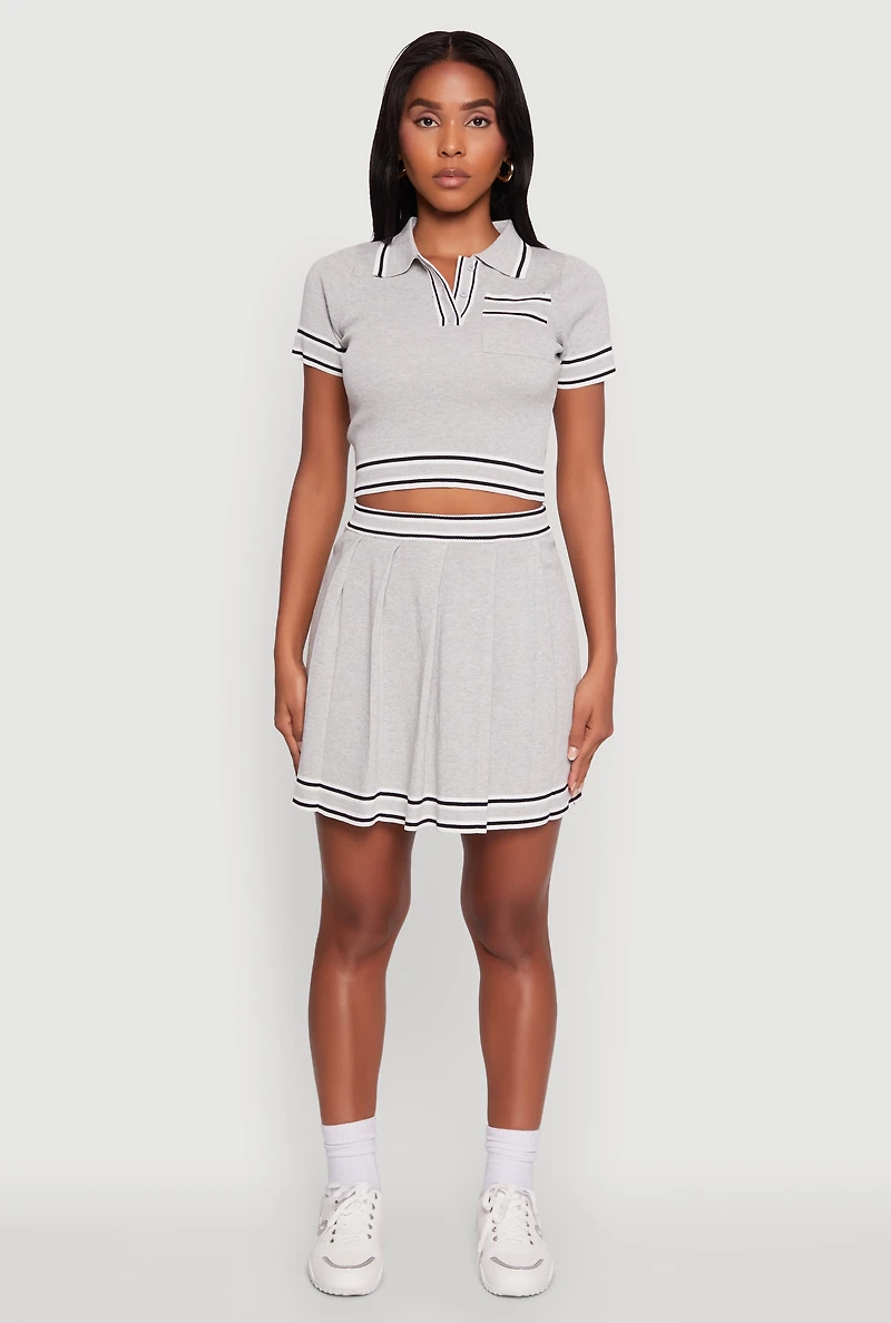 Daisy Varsity Stripe Trim Cropped Polo Shirt