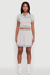 Daisy Varsity Stripe Trim Cropped Polo Shirt