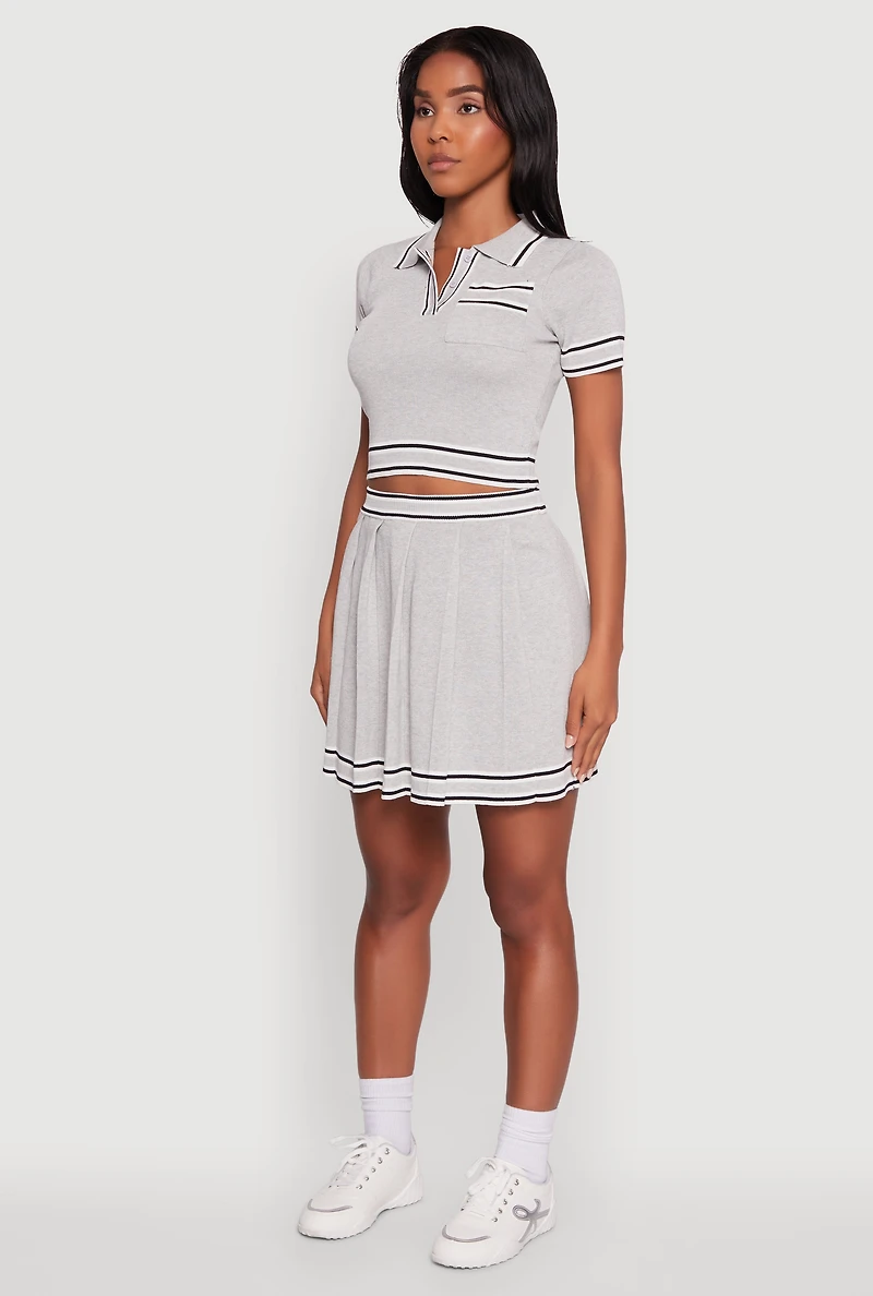 Daisy Varsity Stripe Trim Cropped Polo Shirt
