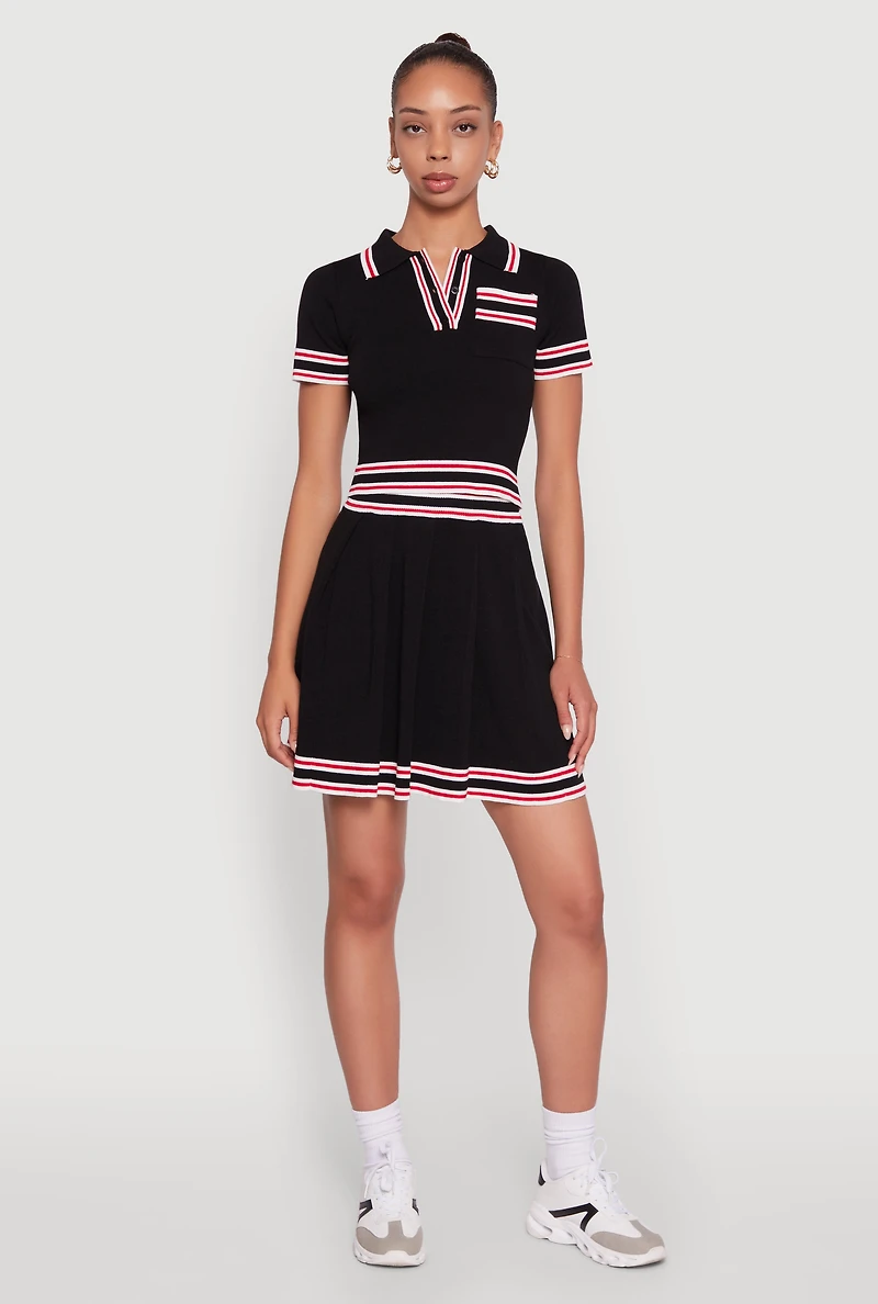 Womens Daisy Varsity Stripe Trim Cropped Polo Shirt,