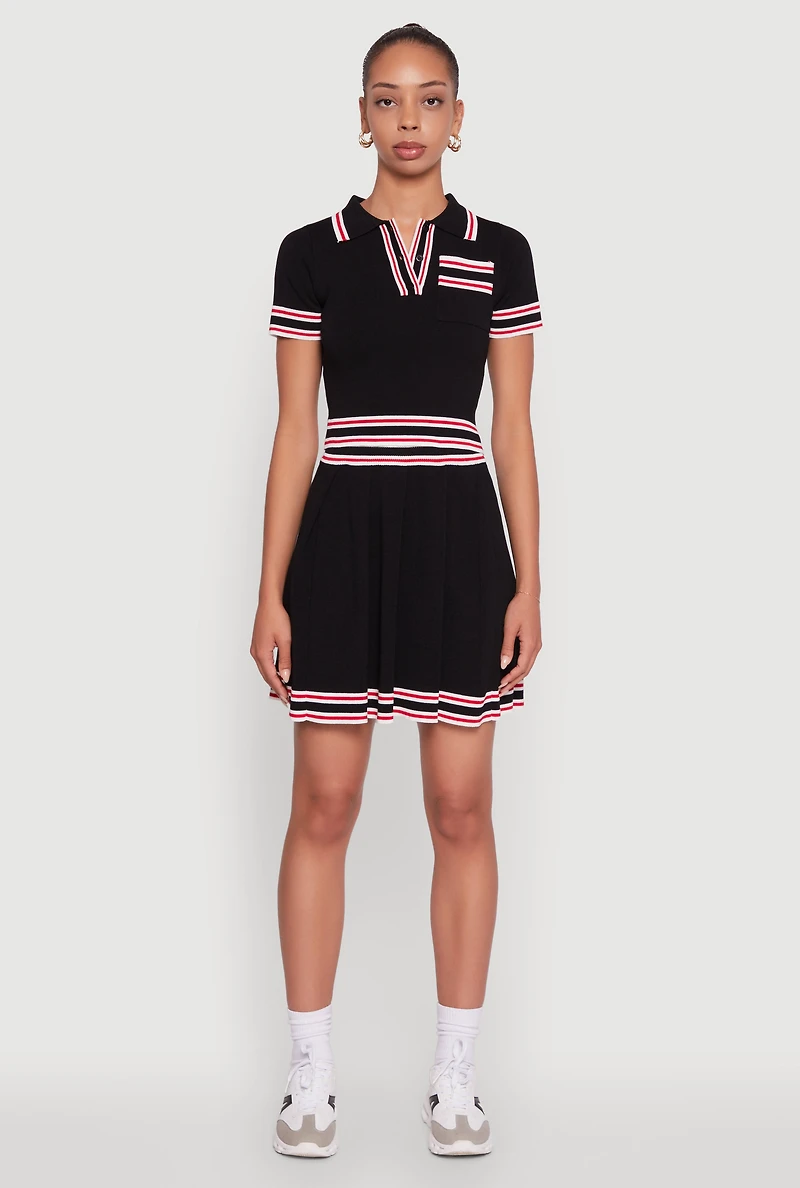 Womens Daisy Varsity Stripe Trim Cropped Polo Shirt,
