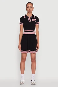 Womens Daisy Varsity Stripe Trim Cropped Polo Shirt,