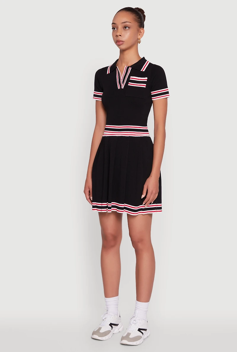 Womens Daisy Varsity Stripe Trim Cropped Polo Shirt,