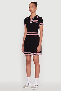 Womens Daisy Varsity Stripe Trim Cropped Polo Shirt,