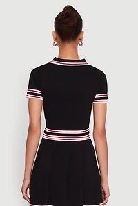 Womens Daisy Varsity Stripe Trim Cropped Polo Shirt,