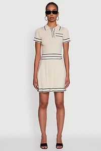 Womens Daisy Varsity Stripe Trim Cropped Polo Shirt,