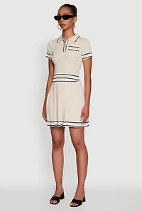 Daisy Varsity Stripe Trim Cropped Polo Shirt