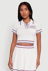 Daisy Varsity Stripe Trim Cropped Polo Shirt