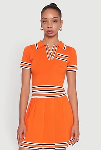 Daisy Varsity Stripe Trim Cropped Polo Shirt