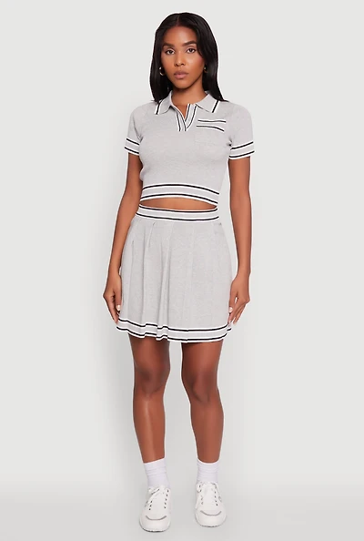 Womens Daisy High Waisted Pleated Skirt with Varsity Stripe Detail,