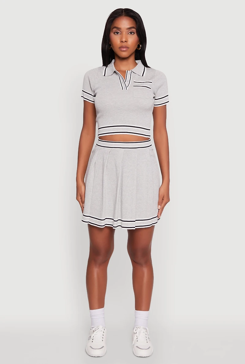 Daisy High Waisted Pleated Skirt with Varsity Stripe Detail