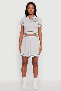 Daisy High Waisted Pleated Skirt with Varsity Stripe Detail