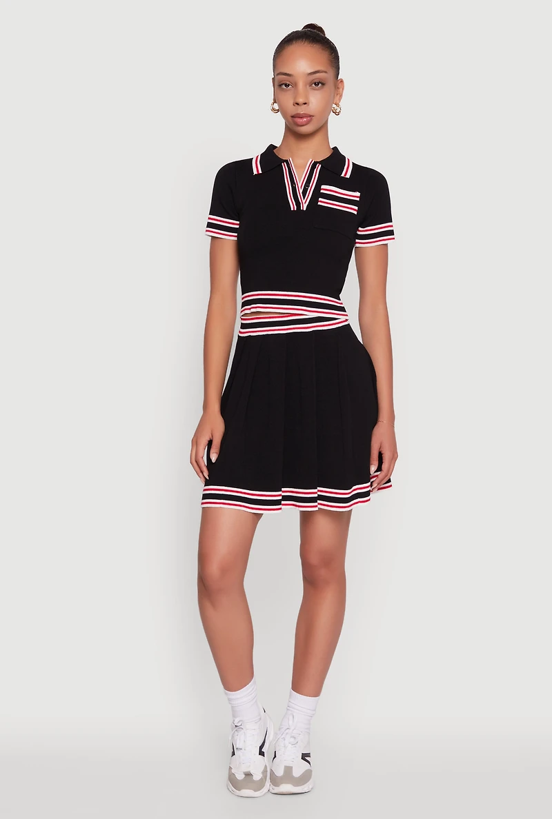Womens Daisy High Waisted Pleated Skirt with Varsity Stripe Detail,