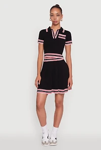 Womens Daisy High Waisted Pleated Skirt with Varsity Stripe Detail,