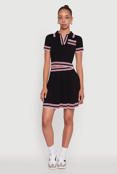 Womens Daisy High Waisted Pleated Skirt with Varsity Stripe Detail,