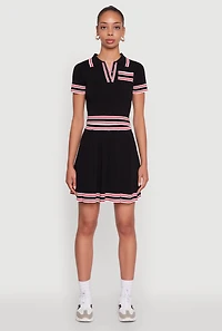 Womens Daisy High Waisted Pleated Skirt with Varsity Stripe Detail,