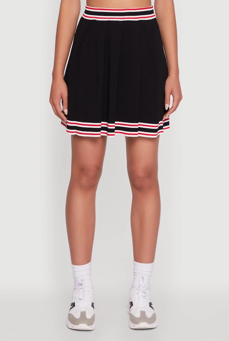 Womens Daisy High Waisted Pleated Skirt with Varsity Stripe Detail,