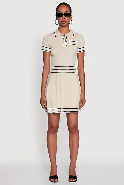 Womens Daisy High Waisted Pleated Skirt with Varsity Stripe Detail,