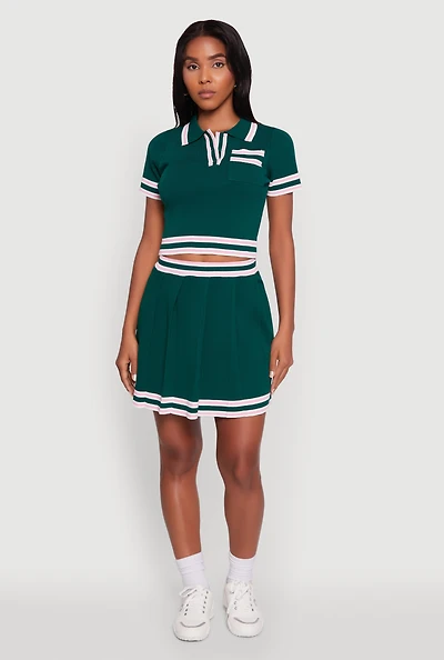 Womens Daisy High Waisted Pleated Skirt with Varsity Stripe Detail,