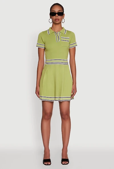 Womens Daisy High Waisted Pleated Skirt with Varsity Stripe Detail,
