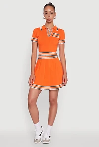 Womens Daisy High Waisted Pleated Skirt with Varsity Stripe Detail, Orange, Size S