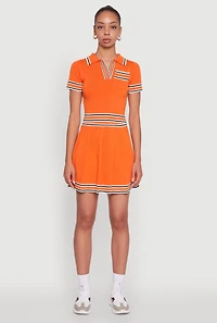 Womens Daisy High Waisted Pleated Skirt with Varsity Stripe Detail, Orange, Size S