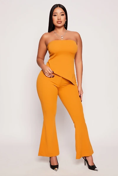 Womens Crepe Knit Flare Pants, Yellow, Size S