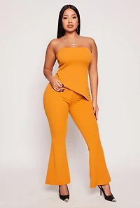 Womens Crepe Knit Flare Pants, Yellow, Size S