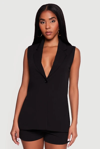 Crepe Knit Side Slit Blazer Vest