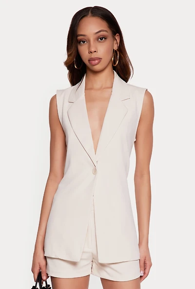 Crepe Knit Side Slit Blazer Vest