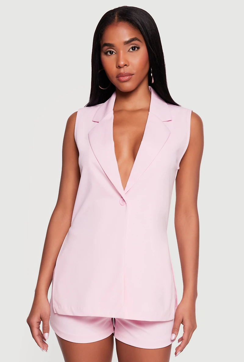 Crepe Knit Side Slit Blazer Vest
