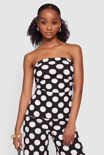 Polka Dot Side Ruched Tube Top