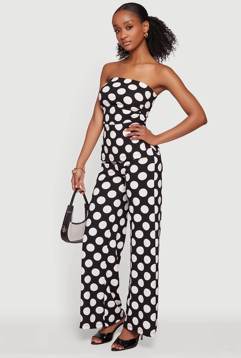 Polka Dot Side Ruched Tube Top