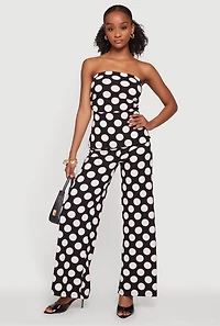 High Waisted Wide Leg Polka Dot Pants