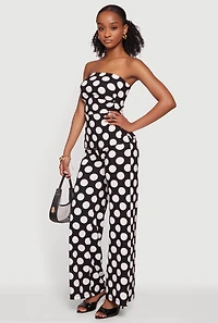 High Waisted Wide Leg Polka Dot Pants