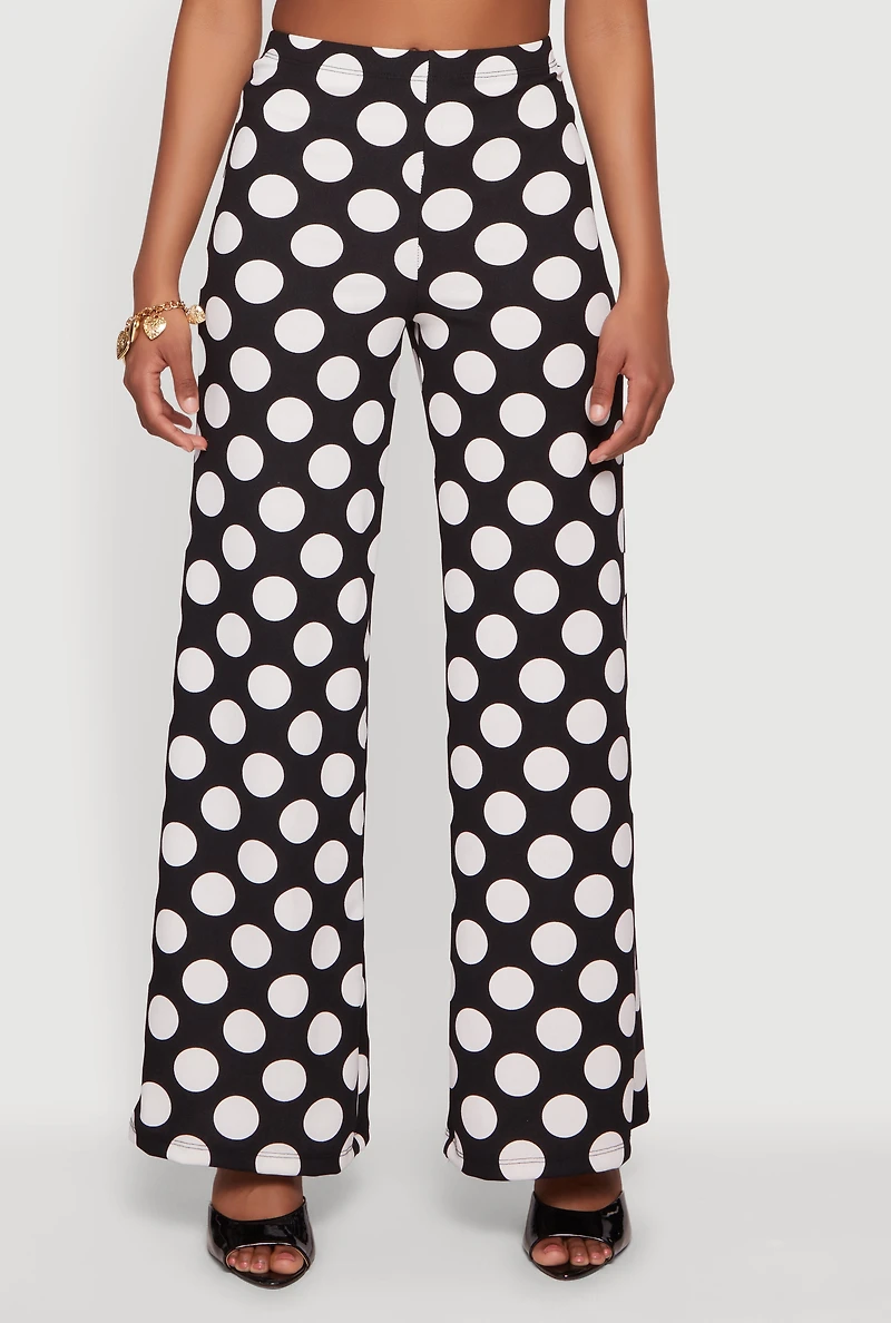 High Waisted Wide Leg Polka Dot Pants