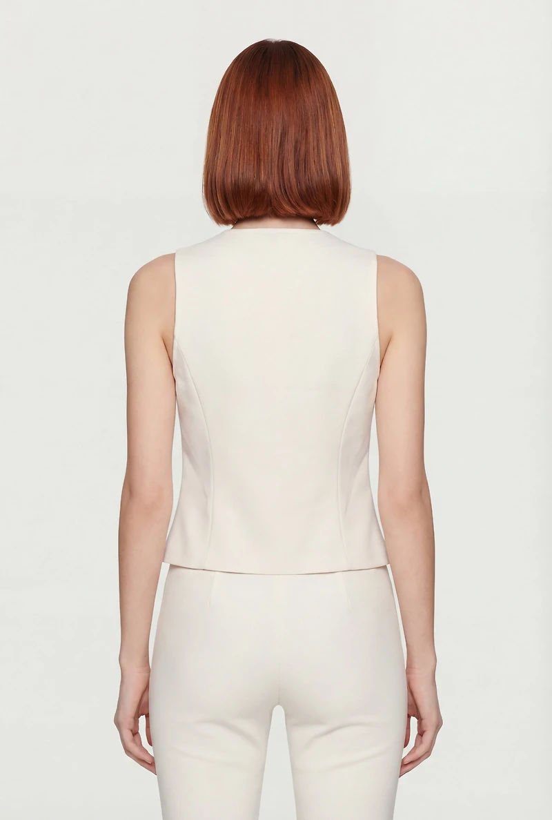 Front Slit Crepe Knit Blazer Vest