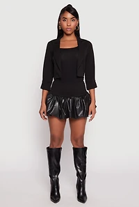 Womens Three Quarter Tab Sleeve Cropped Blazer, Black, Size M