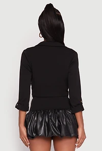 Womens Three Quarter Tab Sleeve Cropped Blazer, Black, Size M