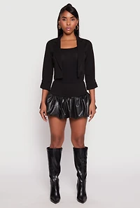 Womens Faux Leather Bubble Mini Skirt, Black,