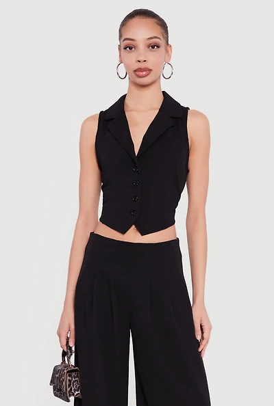 Crepe Knit Tie Back Cropped Blazer Vest