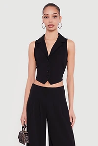 Crepe Knit Tie Back Cropped Blazer Vest