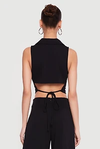 Crepe Knit Tie Back Cropped Blazer Vest