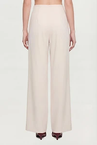 Solid Crepe Knit Pleated Wide Leg Palazzo Pants