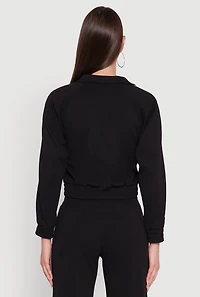 Womens Crepe Knit Zip Front Jacket with Contrast Piping, Black, Size S