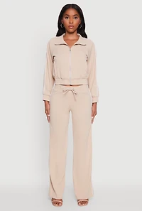 Womens Crepe Knit Zip Front Jacket with Contrast Piping,